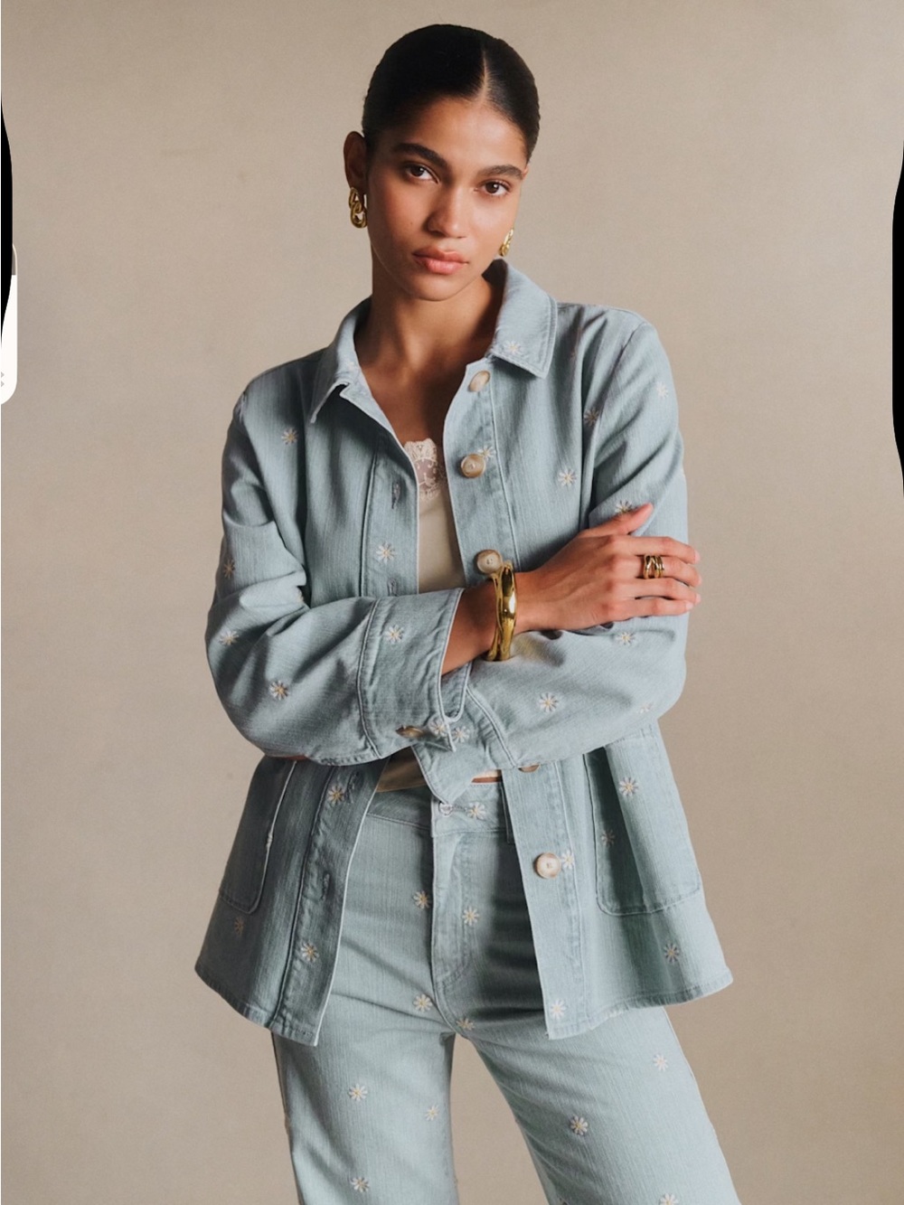 NWOT Sezane Light Blue Embroidered Gab Jacket